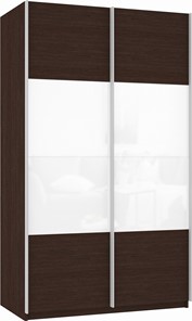 Шкаф 2-дверный Прайм (ДСП/Белое стекло) 1400x570x2300, венге в Тамбове - предосмотр 2