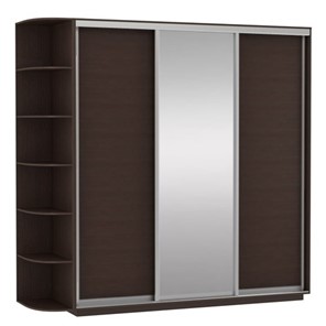 Шкаф 3-створчатый Экспресс (ДСП/Зеркало/ДСП) со стеллажом, 2700х600х2200, венге в Тамбове