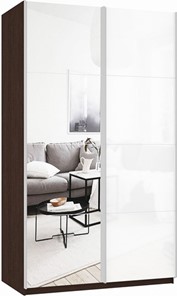Шкаф 2-х створчатый Прайм (Зеркало/Белое стекло) 1400x570x2300, венге в Тамбове - предосмотр