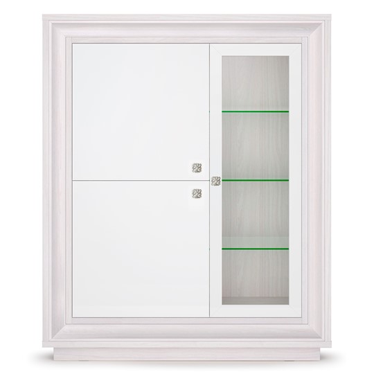 шкаф 3-х дверный (1 стеклодверь) низкий Прато 1179, Ясень анкор светлый, жемчуг, ясень анкор светлый в Тамбове - изображение 1