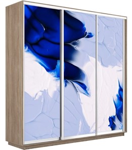 Шкаф 3-х дверный Экспресс 1800х450х2200, Абстракция бело-голубая/дуб сонома в Тамбове