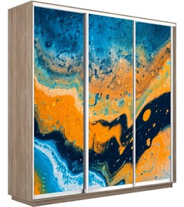 Шкаф 3-х дверный Экспресс 1800х600х2200, Абстракция оранжево-голубая/дуб сонома в Тамбове