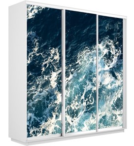 Шкаф 3-дверный Экспресс 1800х600х2200, Морские волны/белый снег в Тамбове
