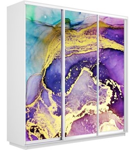 Шкаф 3-створчатый Экспресс 1800х600х2400, Абстракция фиолетово-золотая/белый снег в Тамбове