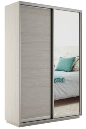 Шкаф 2-дверный Экспресс (ДСП/Зеркало) 1600х600х2200, шимо светлый в Тамбове - изображение