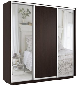 Шкаф 3-дверный Экспресс (Зеркало/ДСП/Зеркало), 2400х450х2400, венге в Тамбове