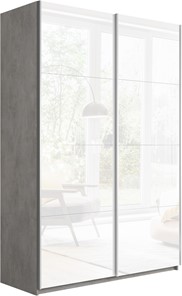 Шкаф 2-х створчатый Прайм (Белое стекло/Белое стекло) 1200x570x2300, бетон в Тамбове