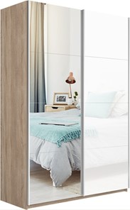 Шкаф 2-х дверный Прайм (Зеркало/Белое стекло) 1600x570x2300, дуб сонома в Тамбове - предосмотр