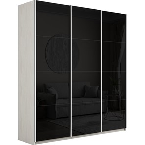 Шкаф 3-х створчатый Широкий Прайм (Черное стекло) 2400x570x2300, Ясень Анкор светлый в Тамбове