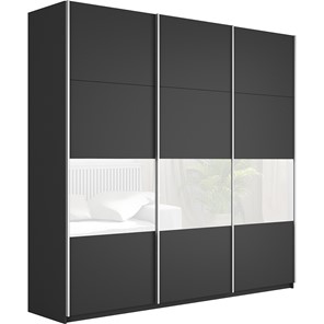 Шкаф 3-х створчатый Широкий Прайм (ДСП / Белое стекло) 2400x570x2300, Серый диамант в Тамбове