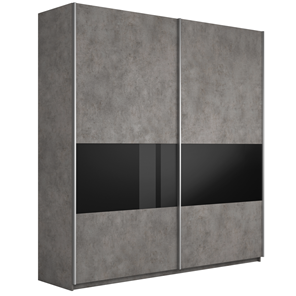 Шкаф 2-створчатый Широкий Прайм (ДСП / Черное стекло) 2200x570x2300, Бетон в Тамбове