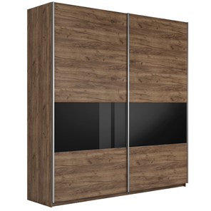 Шкаф 2-дверный Широкий Прайм (ДСП / Черное стекло) 2200x570x2300, Крафт Табачный в Тамбове