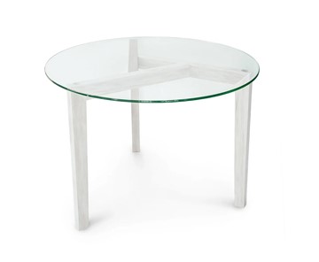 Круглый столик Оникс-7, Выбеленный дуб/Прозрачное стекло в Тамбове