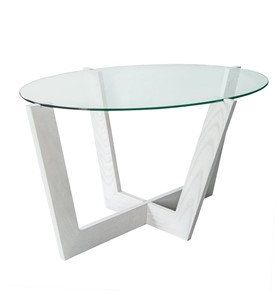 Овальный столик Оникс-6, Выбеленный дуб/Прозрачное стекло в Тамбове