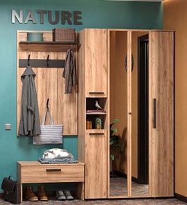 Шкаф для прихожей Nature 87, фасад зеркало, Дуб табачный Craft-Черный в Тамбове - предосмотр 5