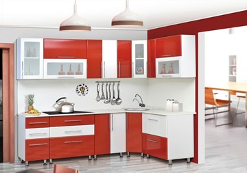 Кухонный угловой гарнитур Мыло 224 2600х1600, цвет Красный/Белый металлик в Тамбове