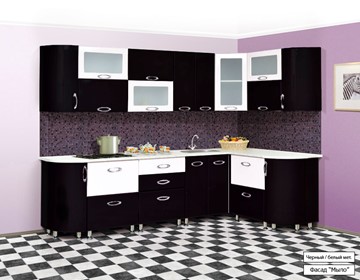 Кухонный угловой гарнитур Мыло 128 2700х1500, цвет Черный/Белый металлик в Тамбове - предосмотр