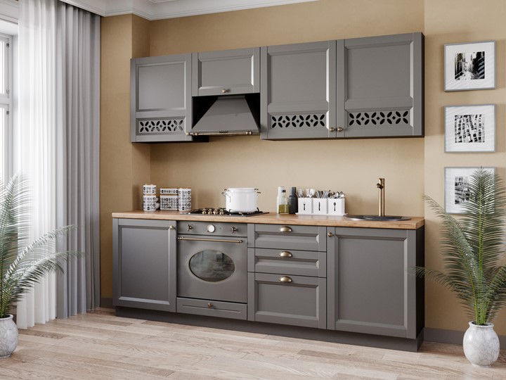 Кухонный гарнитур Амели-3 2400, Чёрный/Оникс серый в Тамбове - изображение