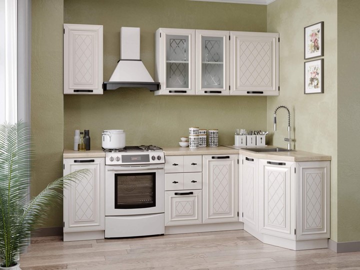 Гарнитур кухонный Марина 2400 угловой №1(Белый/Алебастр) в Тамбове - изображение