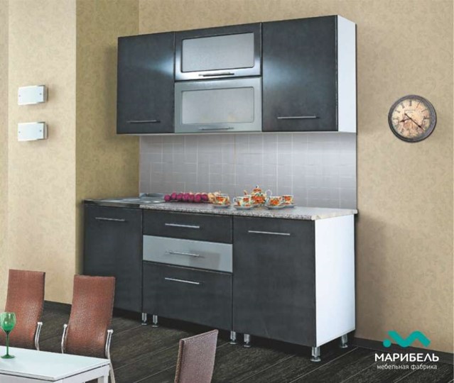 Кухонный гарнитур Мыло 224 2000х718, цвет Черный/Белый металлик в Тамбове - изображение 2