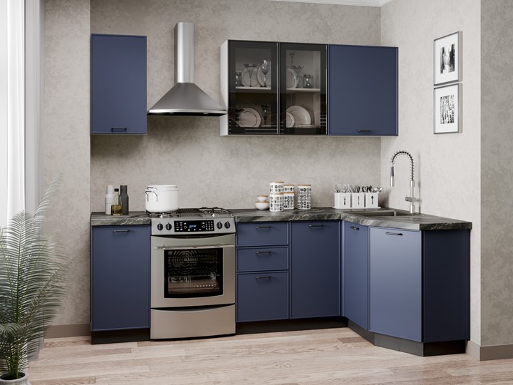 Угловой кухонный гарнитур 2400 Индиго, Белый/Темно-синий в Тамбове - изображение