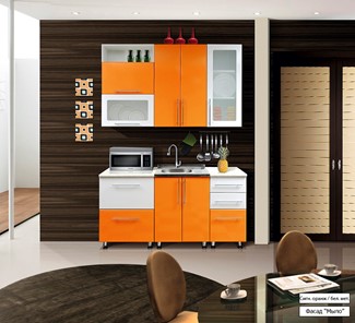 Готовая кухня Мыло 224 1600х718, цвет Оранжевый/Белый металлик в Тамбове - предосмотр