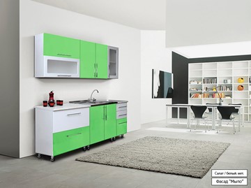 Модульный кухонный гарнитур Мыло 224 2000х718, цвет Салат/Белый металлик в Тамбове