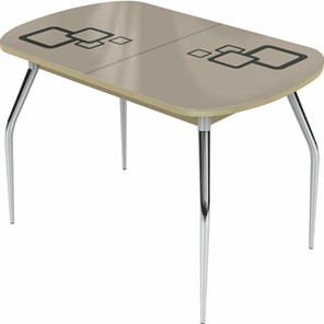 Раздвижной стол Ривьера мини хром №5, Рисунок квадро (стекло молочное/коричневый/дуб выбеленный) в Тамбове