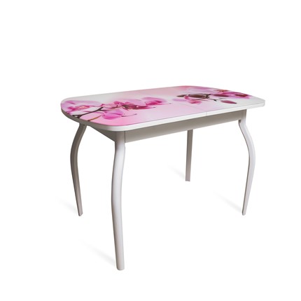 Кухонный раскладной стол ПГ-02СТФ белое/орхидея/крашенные фигурные в Тамбове - изображение
