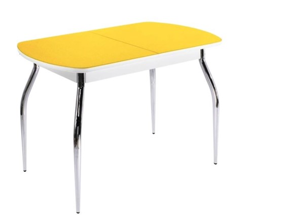 Кухонный стол раздвижной ПГ-07 СТ2, белое/желтое стекло/35 хром гнутые металл в Тамбове - изображение