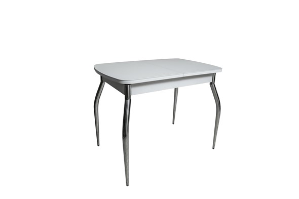 Кухонный раздвижной стол ПГ-01СТ белое/белое/хром фигурные в Тамбове - изображение