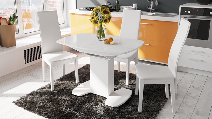 Кухонный раздвижной стол Портофино (СМ(ТД)-105.01.11(1)), цвет  Белый глянец/Стекло белое в Тамбове - изображение 1