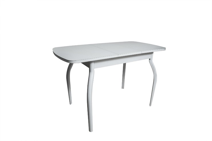 Кухонный раздвижной стол ПГ-01СТ белое/белое/хром фигурные в Тамбове - изображение 1