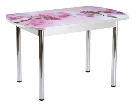 Кухонный раскладной стол ПГ-02СТФ белое/орхидея/39 прямые трубы хром в Тамбове - изображение