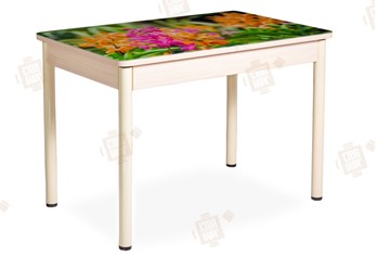 Кухонный стол раскладной Айсберг-02 СТФ, Дуб ЛДСП/полевые цветы/ноги крашеные в Тамбове