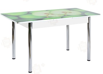 Кухонный стол раздвижной Айсберг-02 СТФ, белое лдсп/зеленые яблоки/ноги хром прямые в Тамбове