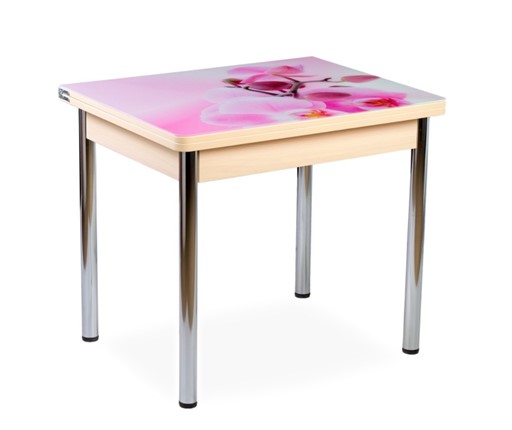 Кухонный пристенный стол СПА-01 СТФ, молочный дуб/фотопечать орхидея/опоры прямые хром в Тамбове - изображение