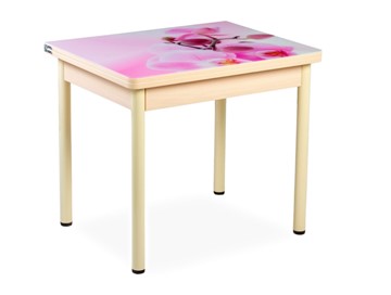 Кухонный пристенный стол СПА-02 СТФ, молочный дуб/фотопечать орхидея/опоры бежевый в Тамбове - предосмотр