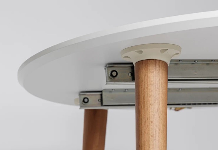 Кухонный раздвижной круглый стол Белая Эмаль д. 100 см МДФ ножки светлый орех в Тамбове - изображение 3