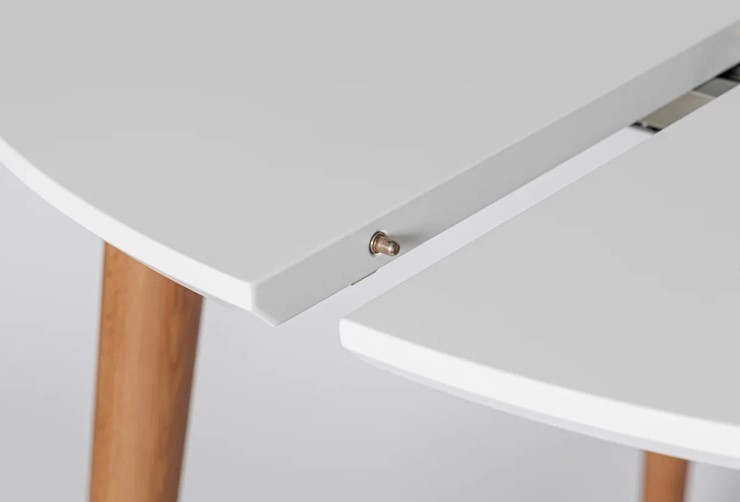 Кухонный раздвижной круглый стол Белая Эмаль д. 100 см МДФ ножки светлый орех в Тамбове - изображение 4