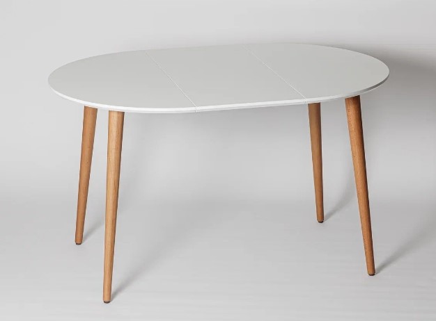 Кухонный раздвижной круглый стол Белая Эмаль д. 90 см МДФ ножки светлый орех в Тамбове - изображение 9