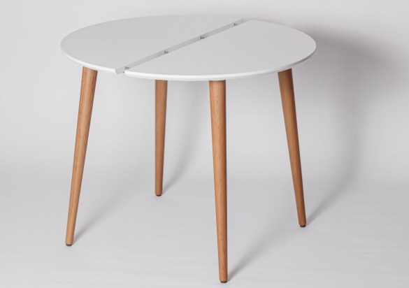 Кухонный раздвижной круглый стол Белая Эмаль д. 90 см МДФ ножки светлый орех в Тамбове - изображение 1