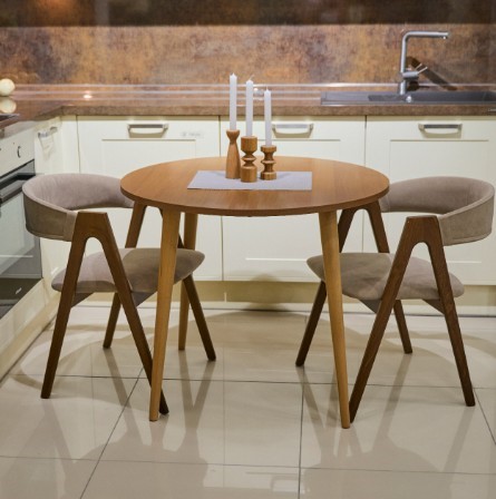 Кухонный стол круглый Шпон Ореха д. 90 см ЛДСП светлый орех в Тамбове - изображение 2
