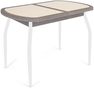 Кухонный стол раскладной Будапешт-мини ПЛ (ноги белые, плитка бежевая/серый камень) в Тамбове