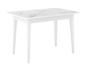 Кухонный стол раздвижной Dikline M110 Белый/стекло белый мрамор сатин/ножки MM белые в Тамбове