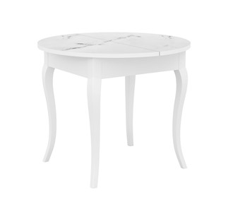 Кухонный раскладной стол Dikline MR100 Белый/стекло белое мрамор сатин/ножки MC белые в Тамбове