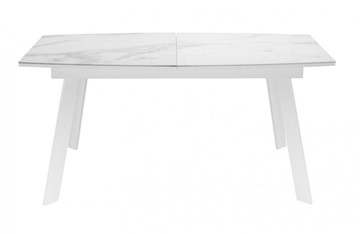 Кухонный стол раскладной Dikline XLS160 мрамор белый глянец/ножки белые в Тамбове - предосмотр 1