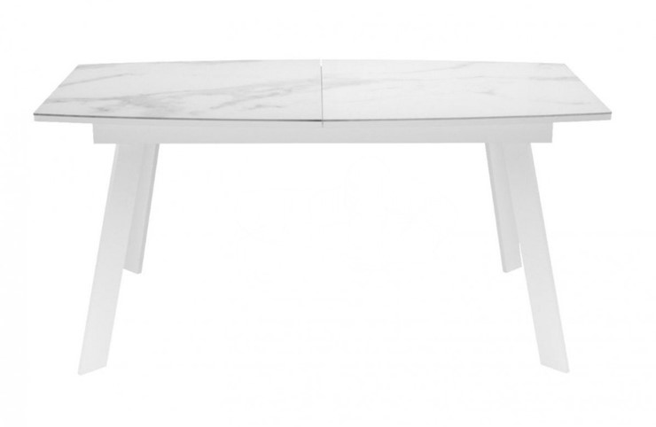 Кухонный стол раскладной Dikline XLS160 мрамор белый глянец/ножки белые в Тамбове - изображение 1