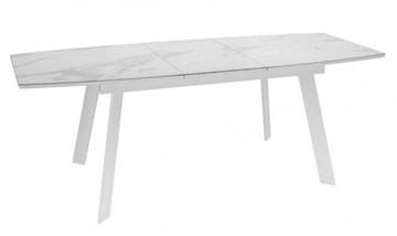 Кухонный стол раскладной Dikline XLS160 мрамор белый глянец/ножки белые в Тамбове - предосмотр 2