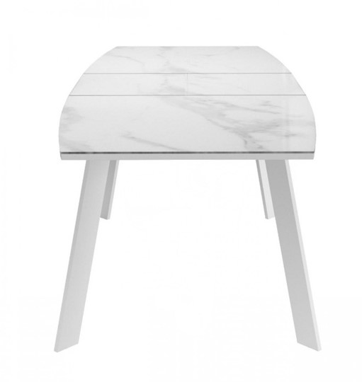 Кухонный стол раскладной Dikline XLS160 мрамор белый глянец/ножки белые в Тамбове - изображение 3